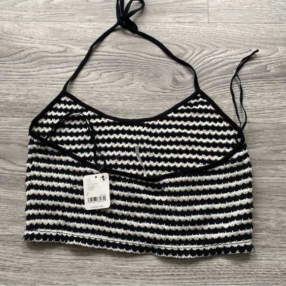 Free People Black and White Halter Crop Tank Size Large - Picture 4 of 6